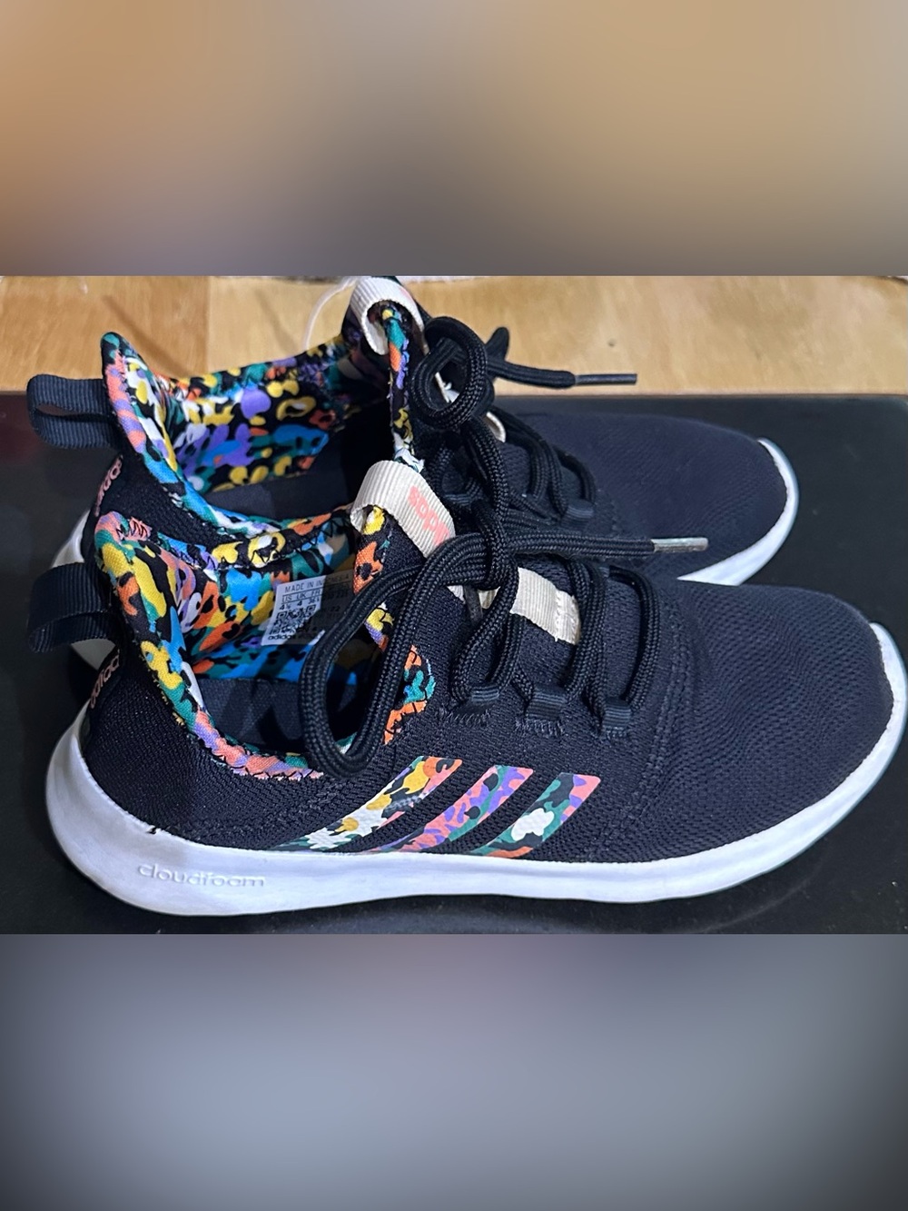 adidas Kids Black Sneakers with Multicolor Floral Pattern